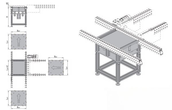 200kg lift and transverse conveyor unit for pallet system automated transfer line