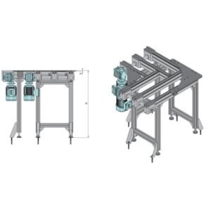 Industrial 90 degree forced belt curve conveyor system for automated assembly line material handling